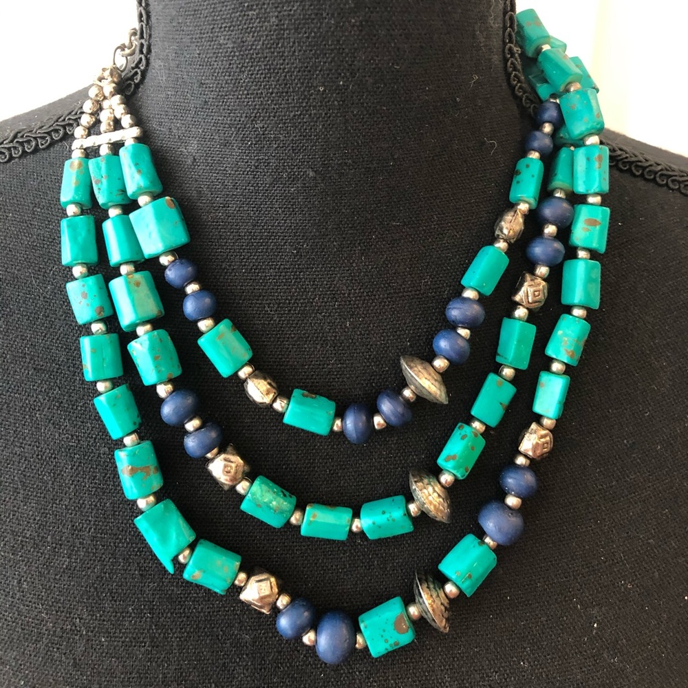 Turquoise Necklace Multi Strand Green Vintage